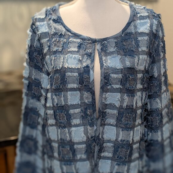 Vintage Life Style Blue Fuzzy Frayed Textured Plaid Jacket Size Large - Picture 2 of 3